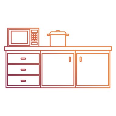 mikrodalga fırın ve pot ile mutfak çekmecesi