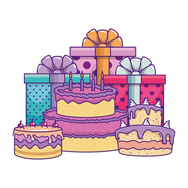 Presentes caixas presentes com bolos doces —  Vetores de Stock