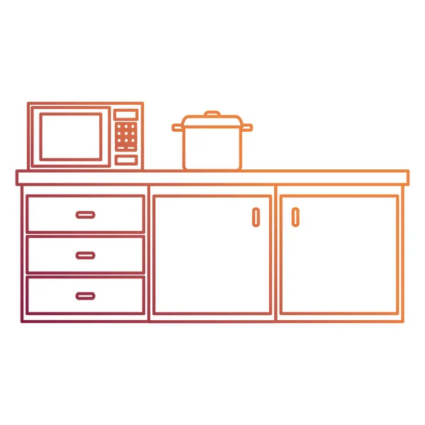 Kitchen drawer with microwave oven and pot — Stock Vector