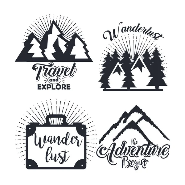 Journey label set travel explore adventure symbol lettering — Stock Vector