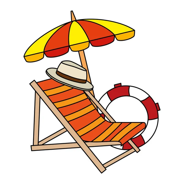Beach chair with umbrella and float — Stock Vector