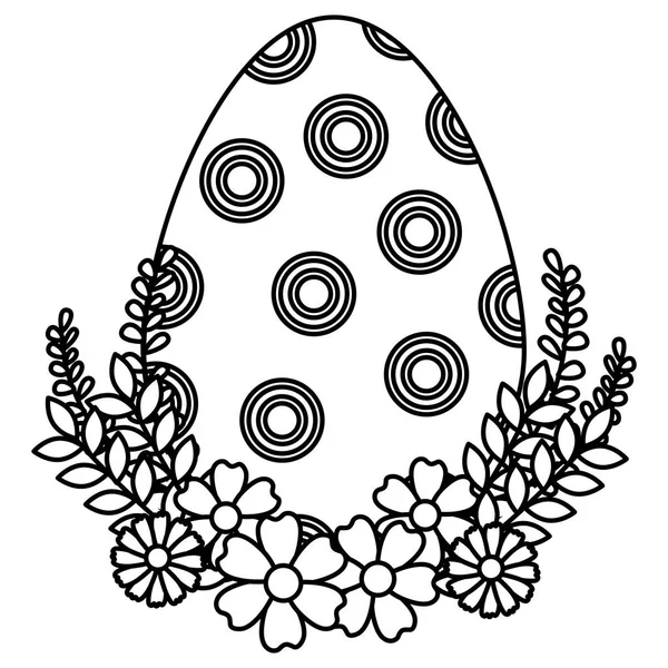 Huevo pintura monocromo Pascua con decoración floral — Vector de stock