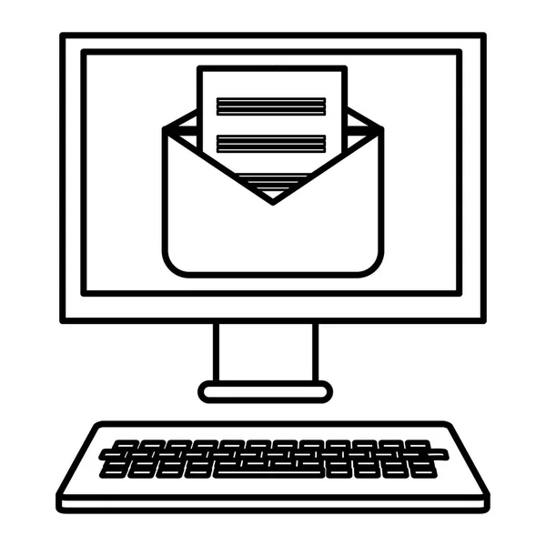 Bureaublad van de computer met envelop — Stockvector