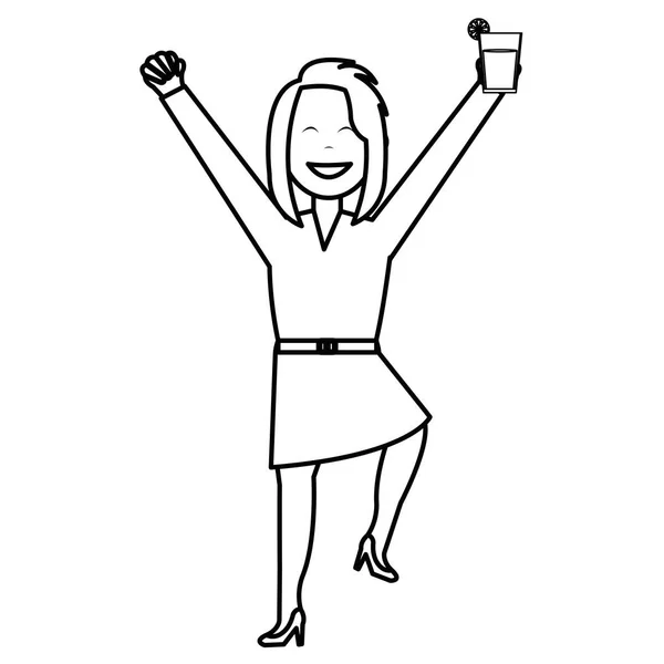 Щаслива бізнес-леді святкує з коктейлем — стоковий вектор