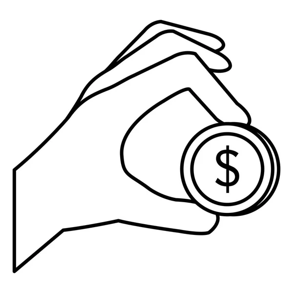 Hand with coins money — Stock Vector