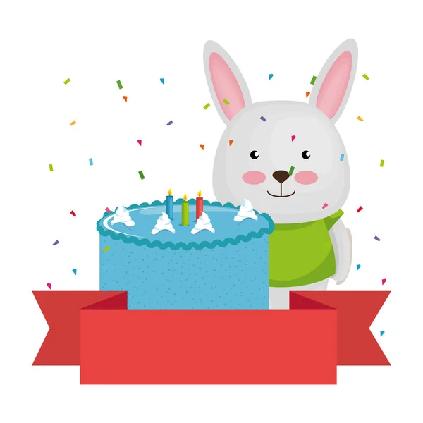 Niedliche Kaninchen mit süßen Kuchen Charakter-Symbol — Stockvektor