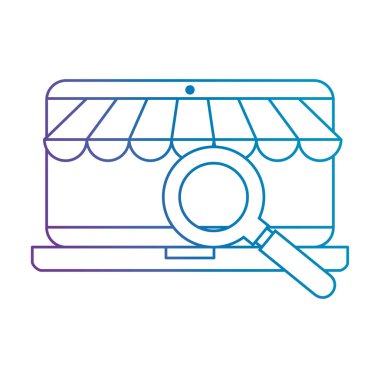 şemsiye ve büyüteç ile dizüstü bilgisayar