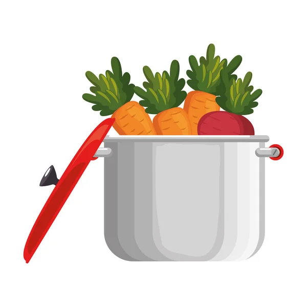 Vegetables cooking in kitchen pot — Stock Vector