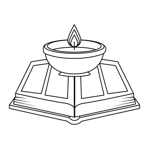 Heilig boek met kaarsen religieuze pictogram — Stockvector