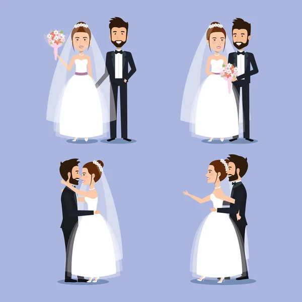 Bruid en bruidegom instellen bruiloft koppels romantisch — Stockvector