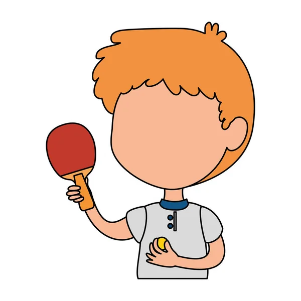 Niño pequeño con personaje de raqueta de ping pong — Archivo Imágenes Vectoriales