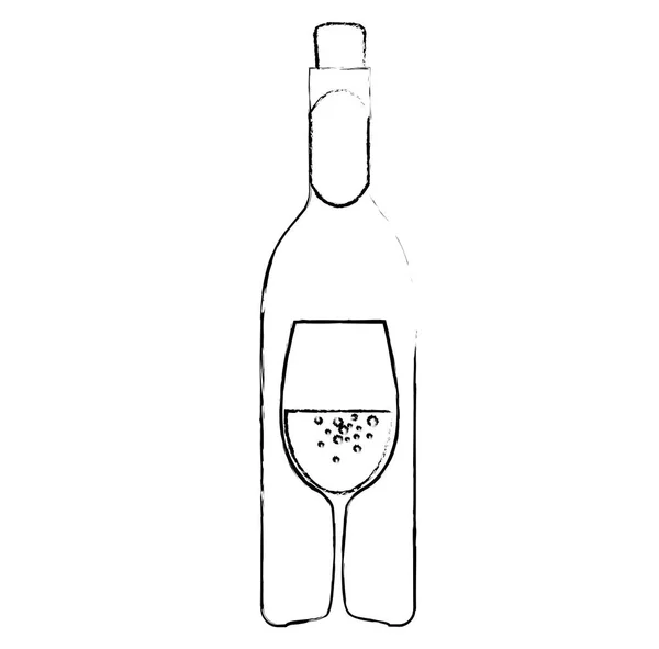 Weinflaschen-Silhouette mit Tasse — Stockvektor