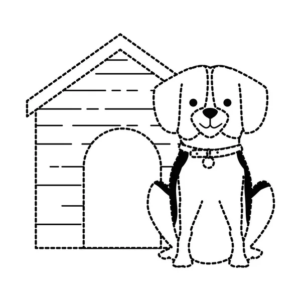 木製の家のキャラクターとかわいい犬の品種 — ストックベクタ