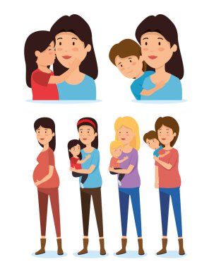 oğlu ve daugher ile set kadın anneler