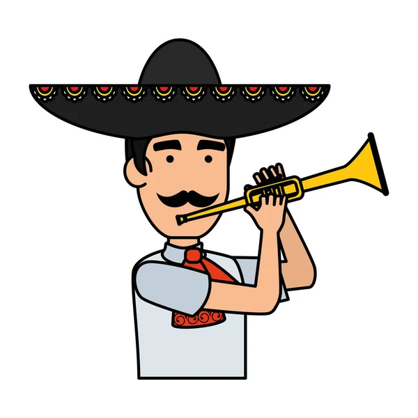 Mariachi tradicional mexicano con trompeta — Vector de stock