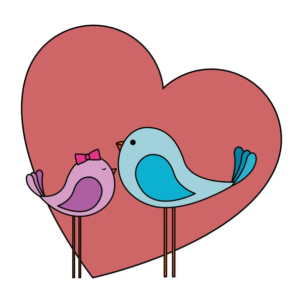 Kalp karakterleri sevimli anne ve oğlu kuşlar — Stok Vektör