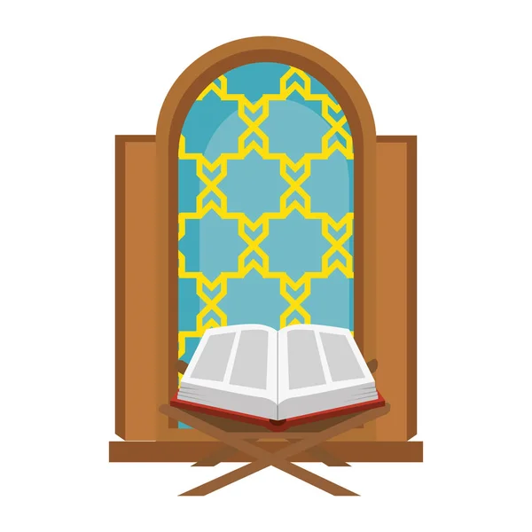 Священная книга с иконой окна храма — стоковый вектор