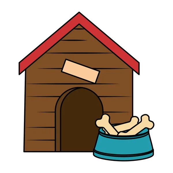 Casa de madeira animal de estimação com ossos prato — Vetor de Stock