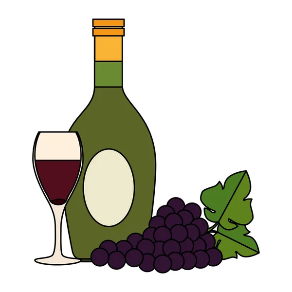 Wine bottle with cup and grapes — Stock Vector