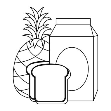 ekmek ve meyve ile süt kutusu