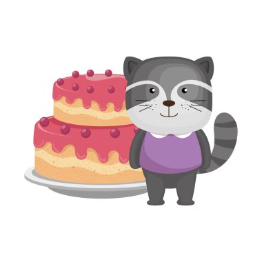 tatlı pasta karakter simgesi ile sevimli rakun