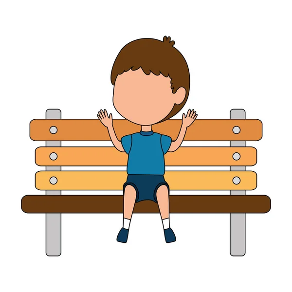 Ragazzo nel parco icona sedia in legno — Vettoriale Stock