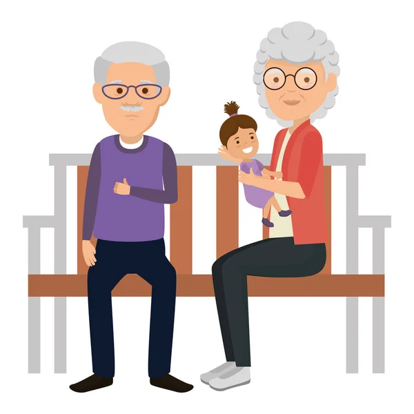 Mor föräldrar par med barnbarn i Park stol — Stock vektor