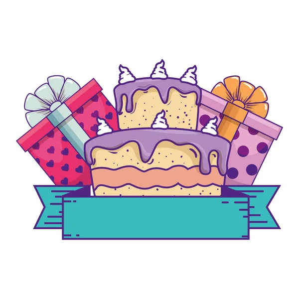 Geschenke-Boxen mit süßem Kuchen — Stockvektor