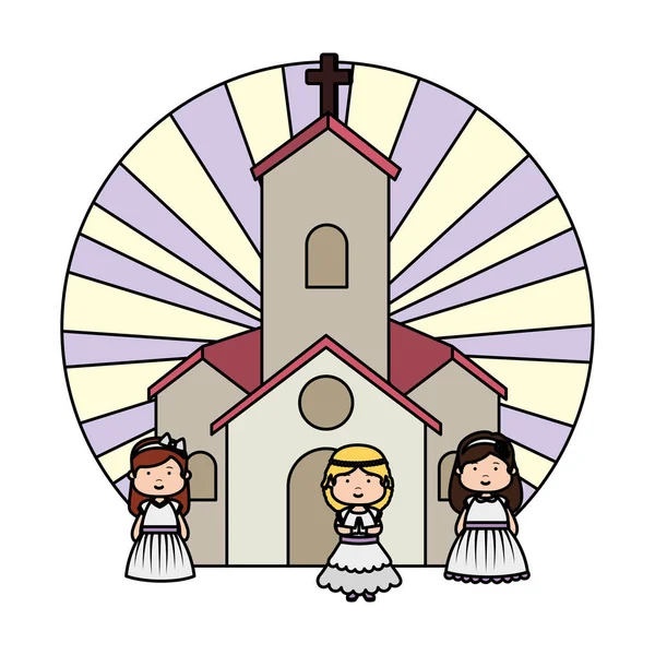 Kleine Mädchen in der Kirche Erstkommunion — Stockvektor
