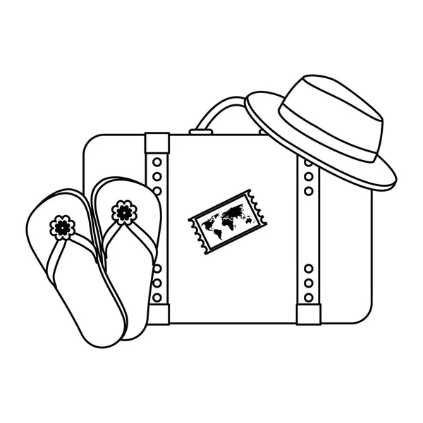 Yazlık şapka ve sandalet ile bavul seyahat — Stok Vektör
