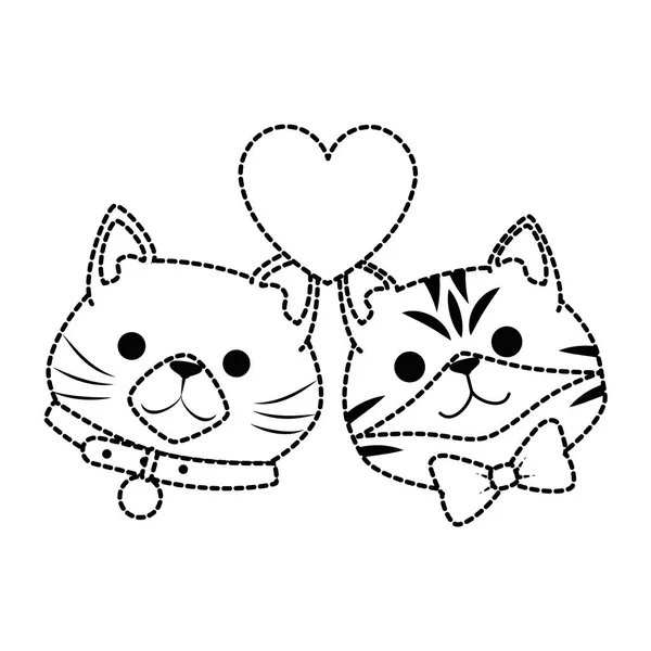 Mignon chats mascottes tête avec des personnages de coeur — Image vectorielle