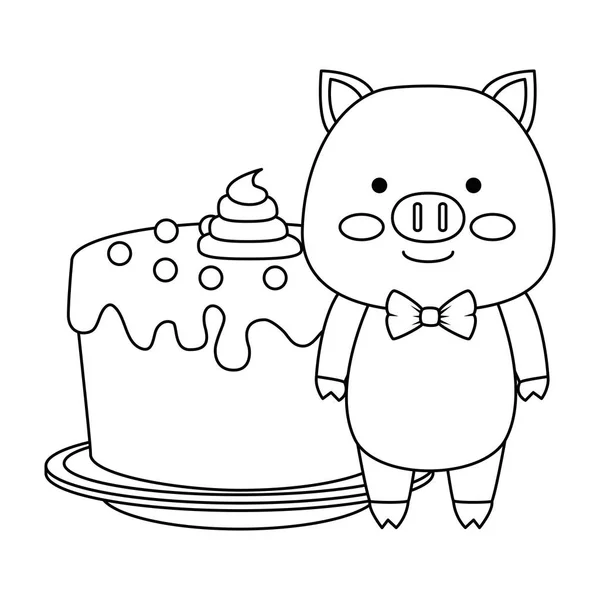 Cute pig with sweet cake character icon — Stock Vector