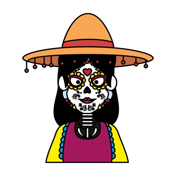 Mujer mexicana con disfraz de catrina — Vector de stock