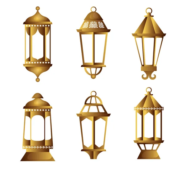 Set licht hangende lampen object aan decoratie — Stockvector