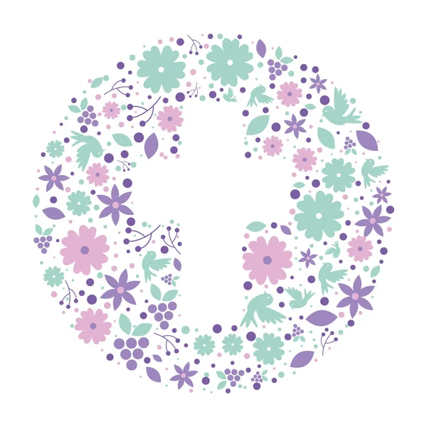 Première communion croix décoration florale — Image vectorielle