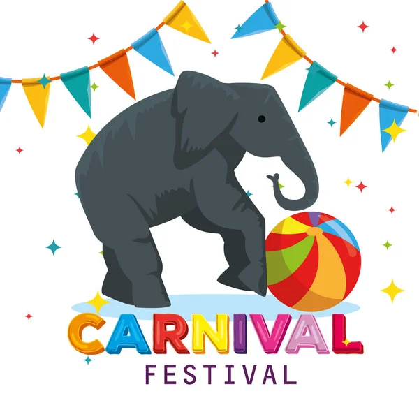 Éléphant animal sauvage avec ballon et bannière de fête — Image vectorielle