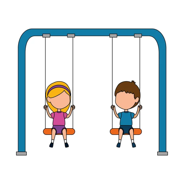 Kids playing in swing park playground hanging — Stock Vector