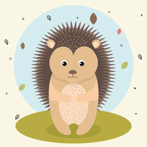 Cartoon Igel wildes Tier mit fallenden Blättern Landschaft Natur — Stockvektor