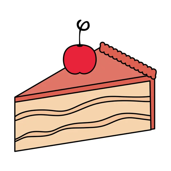 Сладкий и вкусный кусок торта с вишней — стоковый вектор