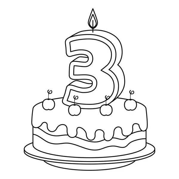 Милая свеча номер три со сладким тортом — стоковый вектор