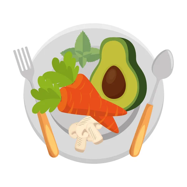 Fresh avocado with carrot and mushroom vegetarian food — Stock Vector