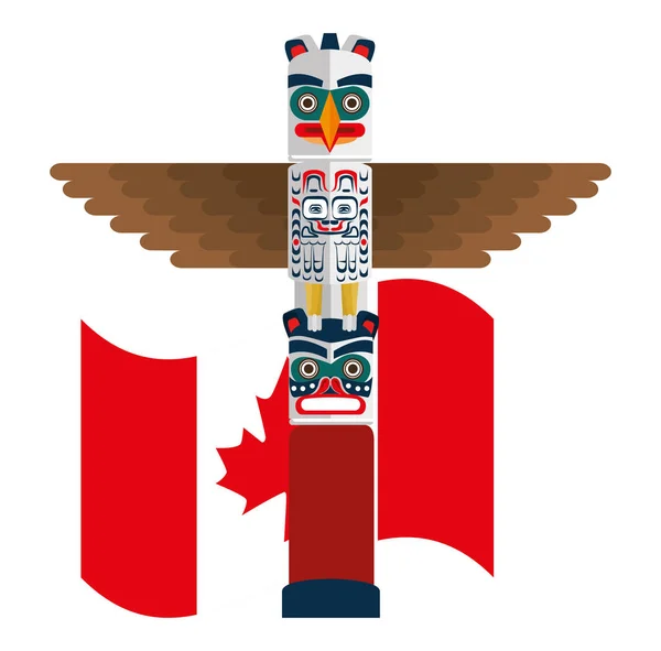 Канадский деревянный тотем с флагом — стоковый вектор