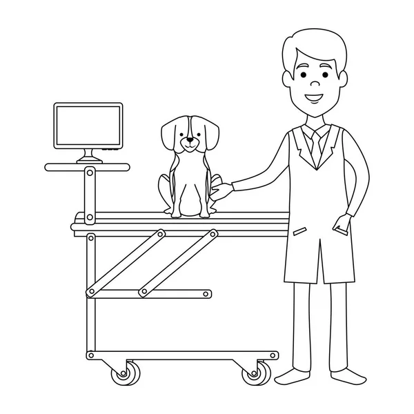Médico veterinario con perro en camilla carácter avatar — Vector de stock