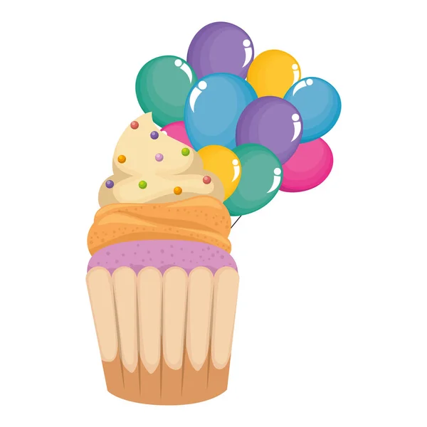 Pastelito dulce con helio globos — Vector de stock