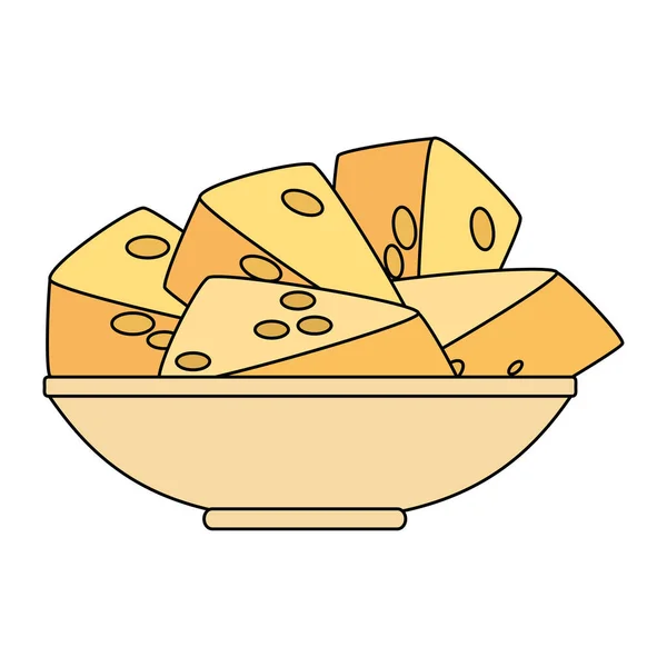 Prato com pedaços de queijo comida saudável — Vetor de Stock