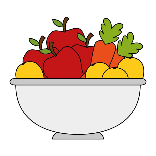 Fruits and vegetables in bowl — Stock Vector