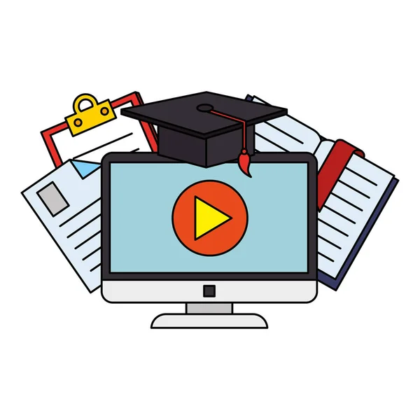 Számítógépes eLearning ikonokkal — Stock Vector