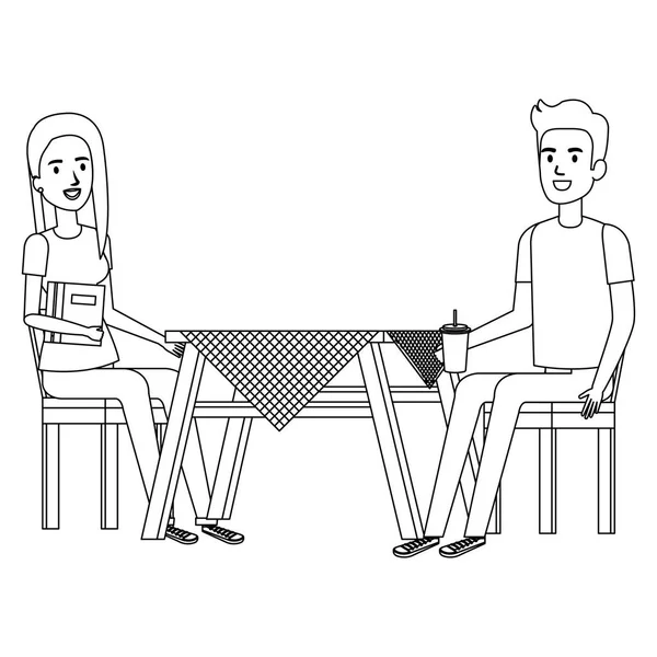 Mesa de picnic con personajes de pareja — Vector de stock