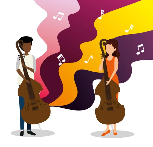Człowiek i kobieta grać wiolonczelę do Jazz dzień — Wektor stockowy