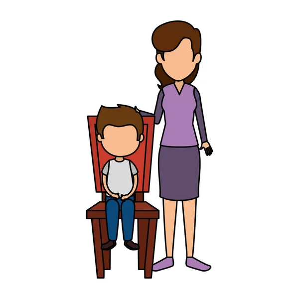 Μητέρα με μικρό αγόρι σε χαρακτήρες καρέκλας — Διανυσματικό Αρχείο